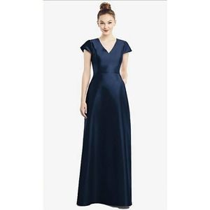 NWT Alfred Sung Satin Dress with Cap Sleeves in Navy Size 0